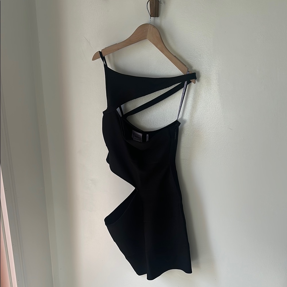 Herve Leger Black Asymmetrical Cutout Dress